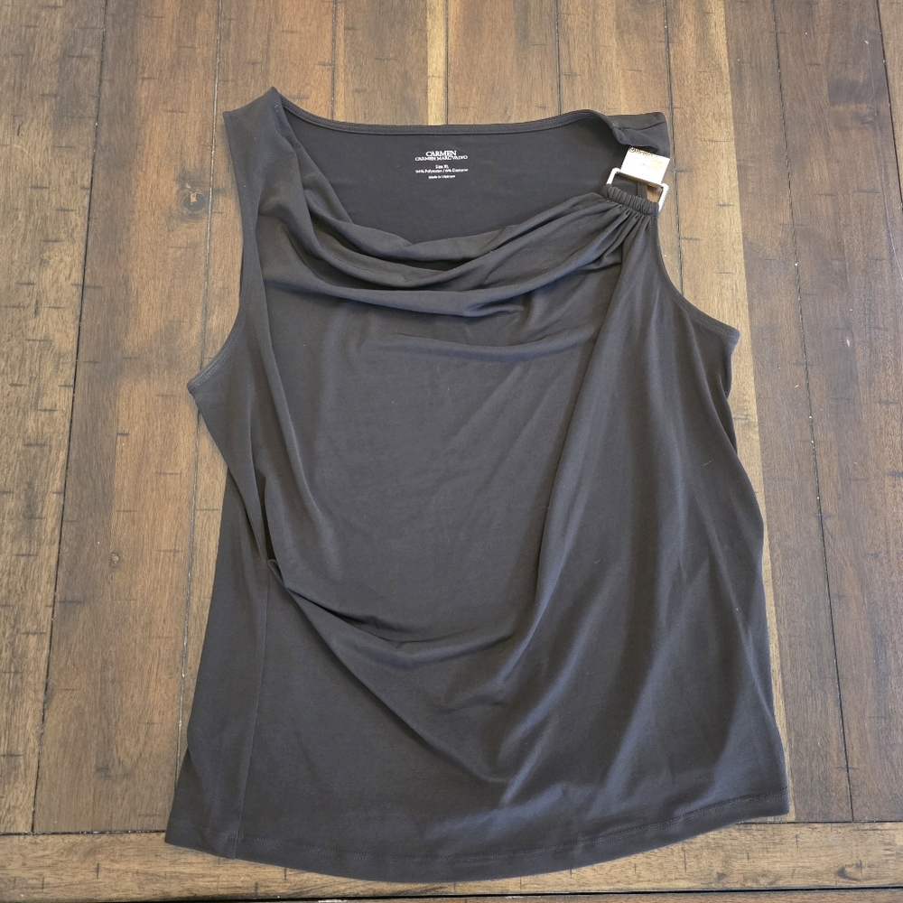 Carmen Marc Valvo Black Drape Neck Top